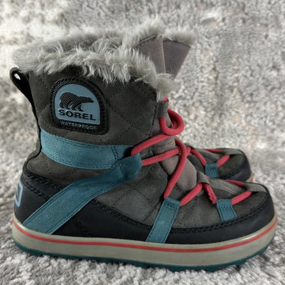 Sorel Size 6.5 Glacy Explorer Waterproof Faux Fur Winter Snow Boots Gray Women